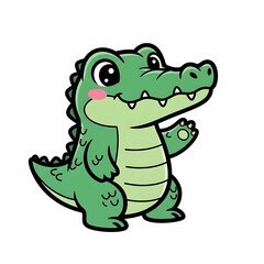 Fototapeta premium Green cartoon frog with surprised expression sitting.