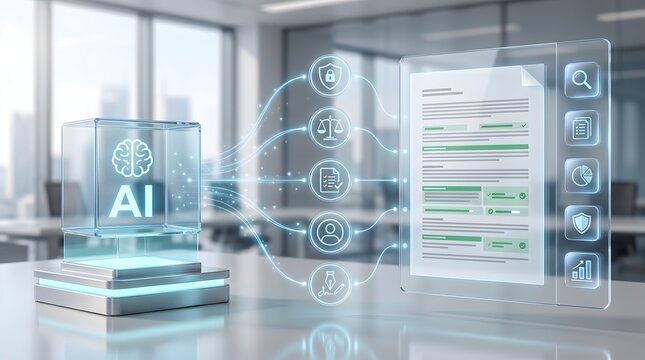 Automated legal document review system featuring intelligent compliance auditing and contract verification in an enterprise workplace