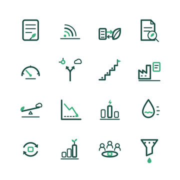 ESG reporting and carbon accounting line icon set