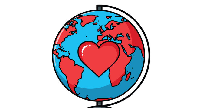 Globe with heart symbol on map 2.