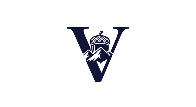 Stylized letter V with pineapple and sword design.