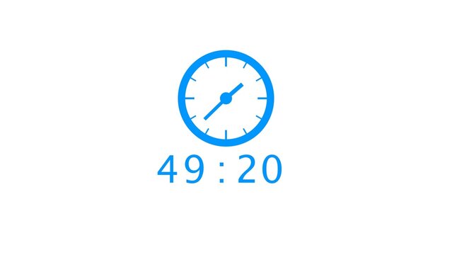 Minimal blue analog clock and digital timer interface showing progress on white surface.