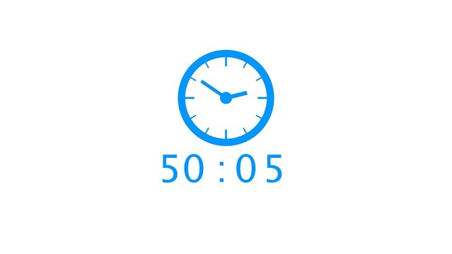 New bright blue color 12 hours counting down clock on white background animation.