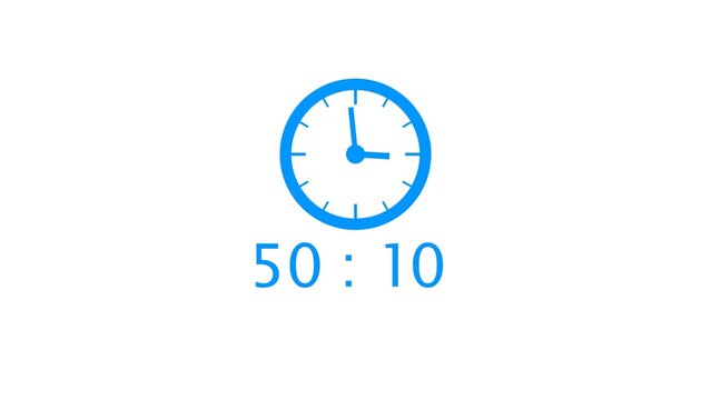 New bright blue color 12 hours counting down clock on white background animation.