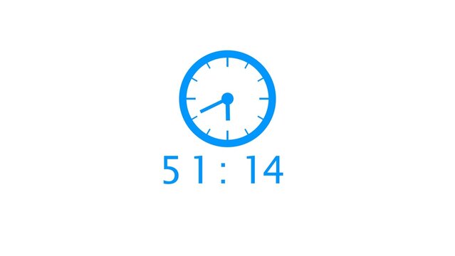 Clean blue countdown graphic displaying fifty one minutes fourteen seconds on white surface.