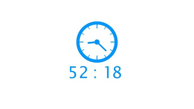 Blue timepiece hand pointing to fifty two minutes and eighteen seconds elapsed.