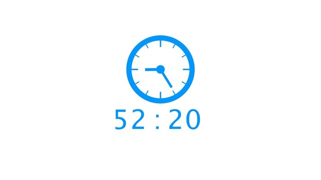 Time elapsed on blue clock is fifty two minutes and twenty seconds; simple design.