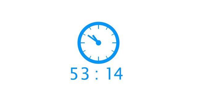 Time tracking display showing fifty three minutes and fourteen seconds with blue symbols.