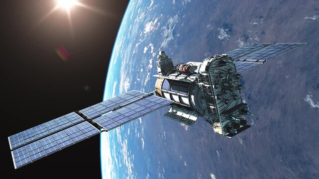 Satellite Orbiting Earth in Outer Space 4K Animation