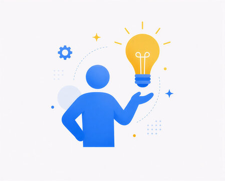 Business Idea and Innovation Human Icon with Light Bulb Flat Illustration