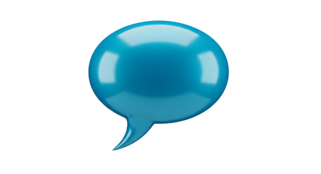 A glossy blue speech bubble rendered in 3d with highlights and a dark background balloon dialogue text communication conversation
