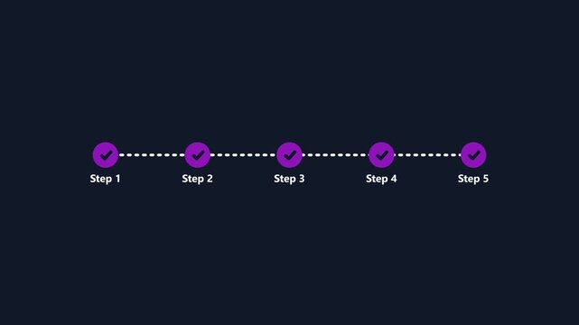 Process flow diagram with five steps and checkmark icons for business timeline
