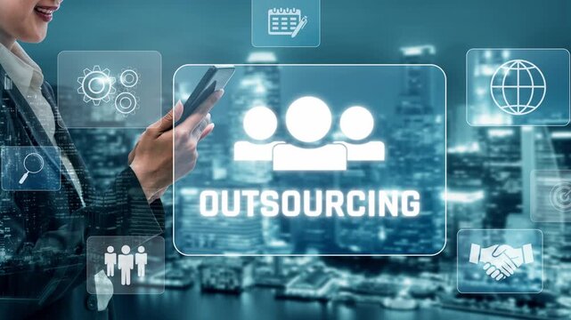 Outsourcing concept showing collaboration, delegation, global workforce, productivity, and task management through remote teams and external service providers Marrow