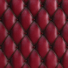 Obraz premium Red quilted leather background with diamond pattern and button tufting, creating luxurious and elegant texture for upholstery or design
