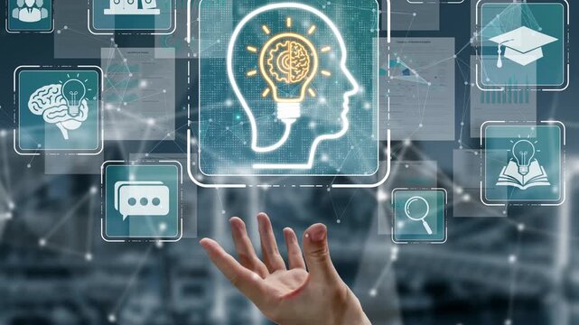 Conceptual Image of Knowledge and Learning with Creative Light Bulb Symbolizing Ideas and Growth with Background of Digital Icons Sigmoid