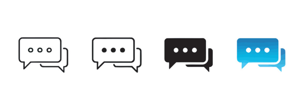 Set of chat speech bubble icons for digital messaging in outline, solid, and blue gradient style