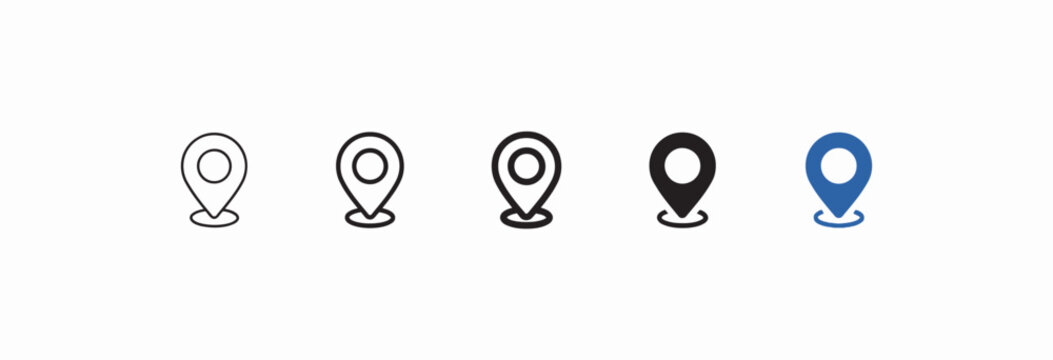 Four distinct map location pin icons for website navigation and mobile application UI elements