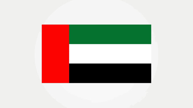 United Arab Emirates flag displays a tricolor design with a vertical red stripe against a plain white background.