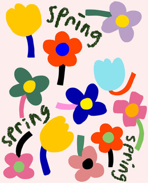 Spring Flowers and Text Elements Set