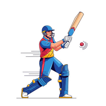 Professional cricket batsman hitting a ball in dynamic motion vector illustration