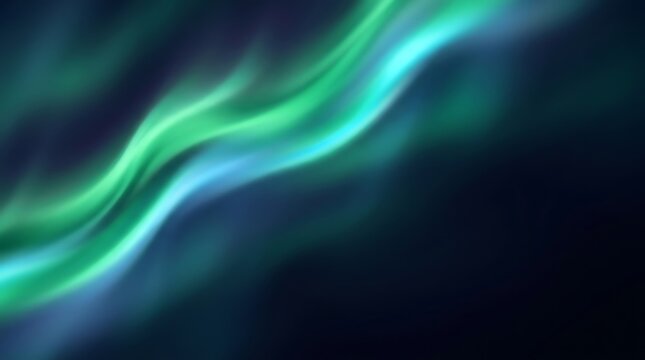 Abstract green and blue aurora borealis light streaks against a dark background.