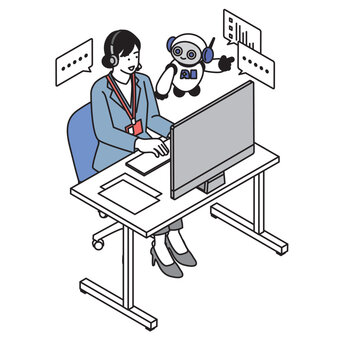 AIエージェントのサポートを受けながらデータ分析するコールセンターの女性オペレーター