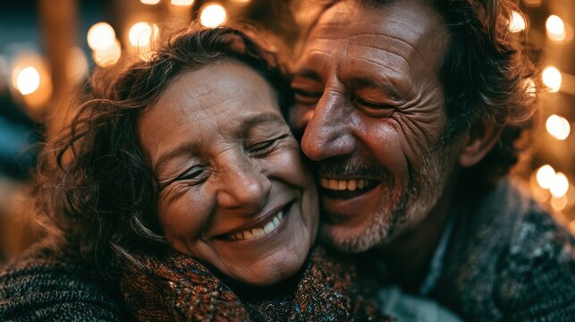 couple senior family smile and happy activity together, cuddling, warm hugs, senior or adult love, married couple, warm family. Husband and wife in love so fun in important days, celebrating