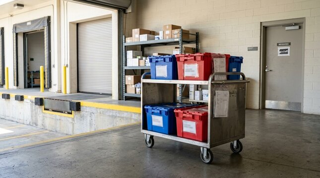 Hospital Laboratory Receiving Dock with Specimen Delivery Cart - Medical Logistics Stock Photo