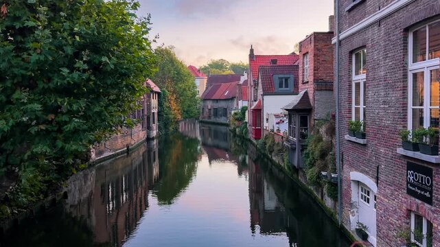 Medieval architecture on the autumn streets of historic center of Bruges, Belgium, October 20, 2025. High quality 4k footage