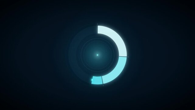 Circular progress indicator fills clockwise in cyan on a dark blue interface