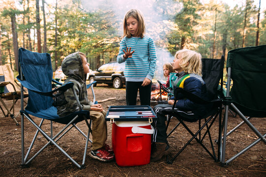 Children Playing a Game while Forest Camping