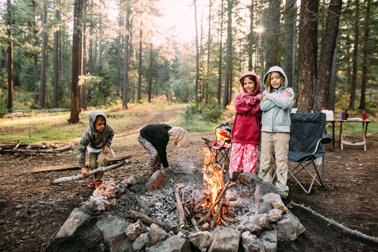 Kids Camping in the Fall