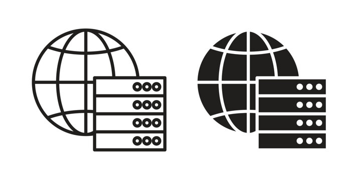 Web server icon thin line pictograms group