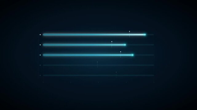 Horizontal cyan bar chart builds varied data values on a dark blue grid interface