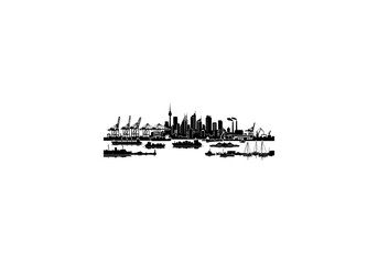Fototapeta premium City skyline, urban landscape, black silhouette, vector cityscape, modern architecture
