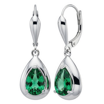 Green gemstone drop earrings with clear stones isolated on transparent background