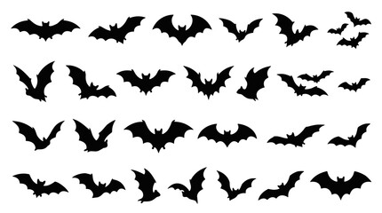 Fototapeta premium Set of Various Halloween Bat Silhouette Icons for Festive Holiday Decorations