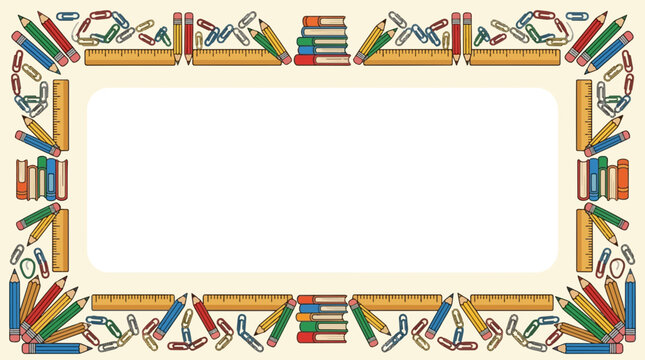 Educational Supplies Themed Decorative Border Frame Featuring School Stationery Icons