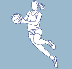 Line sketch illustration of a female basketball player jumping with the ball agilely  © SasubuArt