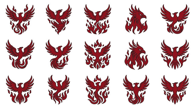 Phoenix Symbol Collection - Red Fire Bird Icons