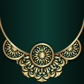 Luxury golden floral border on elegant emerald background for greeting card