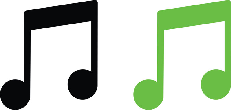 Two musical notes one black and one green on white background