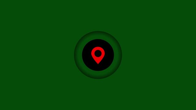 Black  Location pin icon animation with pulsing glowing waves on green screen background. GPS location marker loop, digital map pin icon animation with pulse signal, green screen 4k stock video.