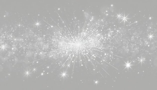 Sparkles scatter across a neutral grey backdrop creating a festive atmosphere.