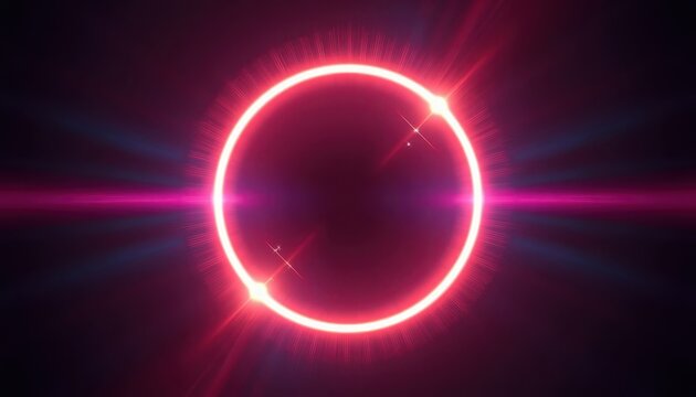 Circle of neon red light radiates intense energy across a dark background with a central lens flare.