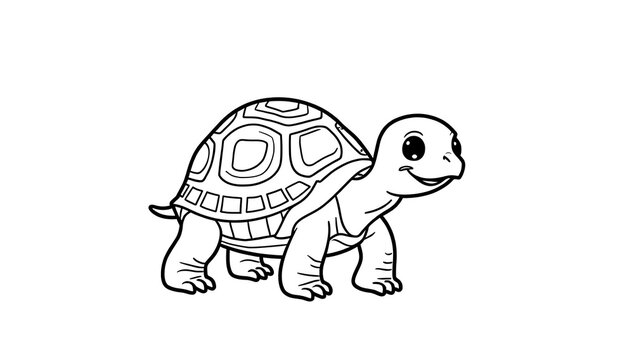 Cute cartoon tortoise with patterned shell on white background