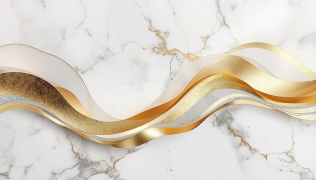 White marble texture serves as a base for elegant golden liquid waves flowing across the surface.