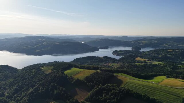 Flight over Lake Roznow (Jezioro Roznowskie), Poland