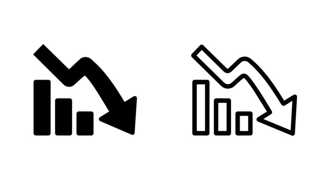 Set of downward trend bar chart icons representing economic decline or loss