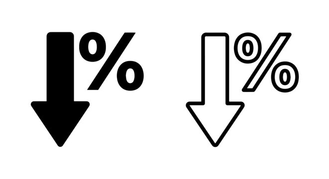 Percentage value decrease symbol with downward arrow percentage discount